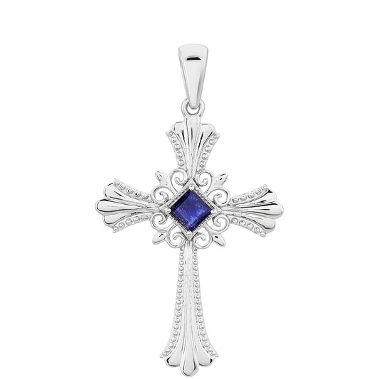 Kríž Strieborný Prívesok s Thajským Zafírom