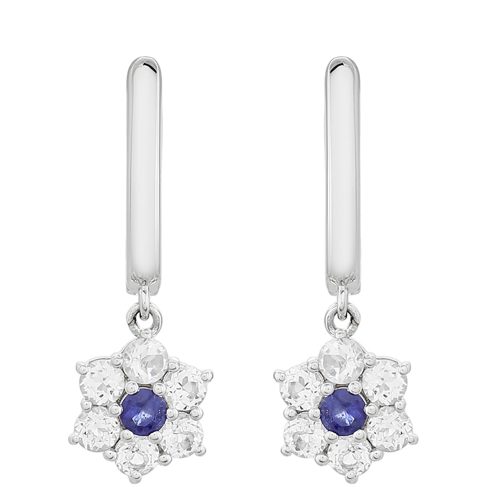 Strieborné Náušnice s Thajským Zafírom a Bielym Topásom