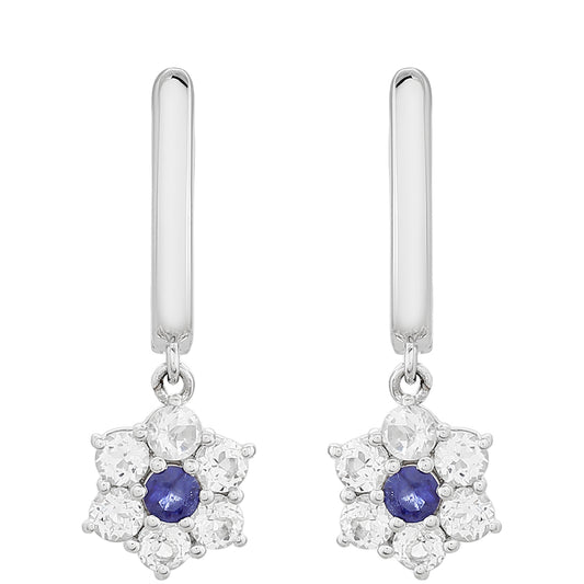 Strieborné Náušnice s Thajským Zafírom a Bielym Topásom