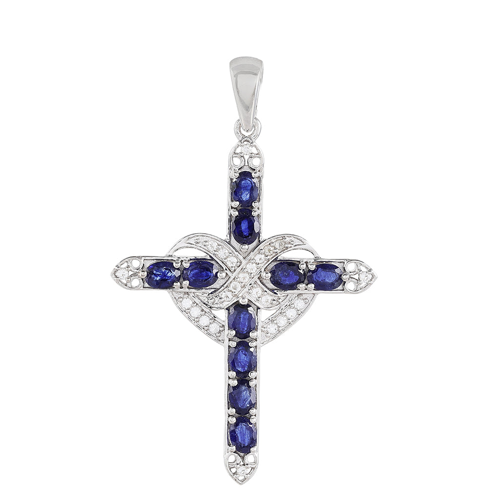 Kríž Strieborný Prívesok s Thajským Zafírom a Bielym Topásom 1 