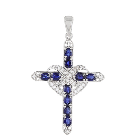 Kríž Strieborný Prívesok s Thajským Zafírom a Bielym Topásom