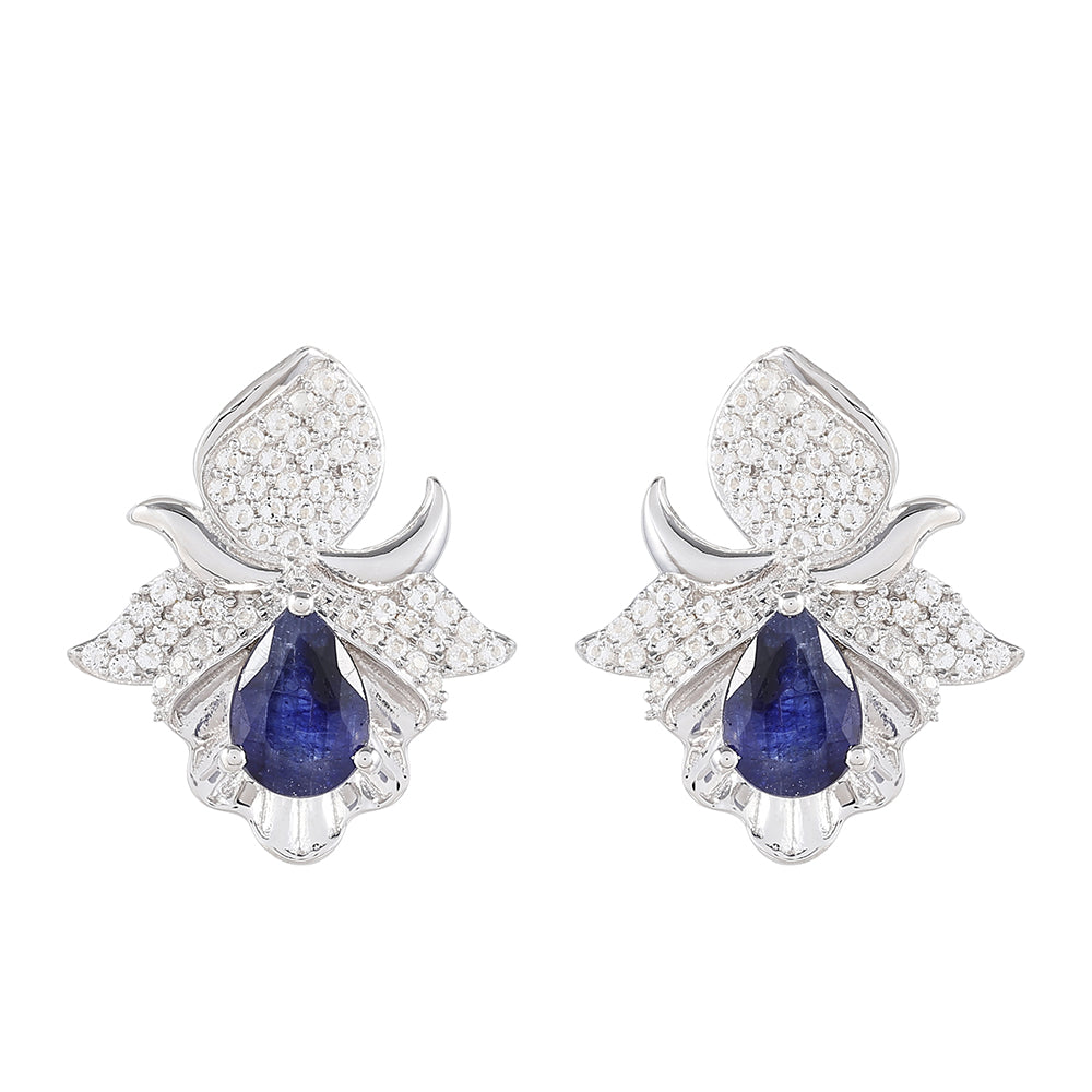 Strieborné Náušnice s Thajským Zafírom a Bielym Topásom