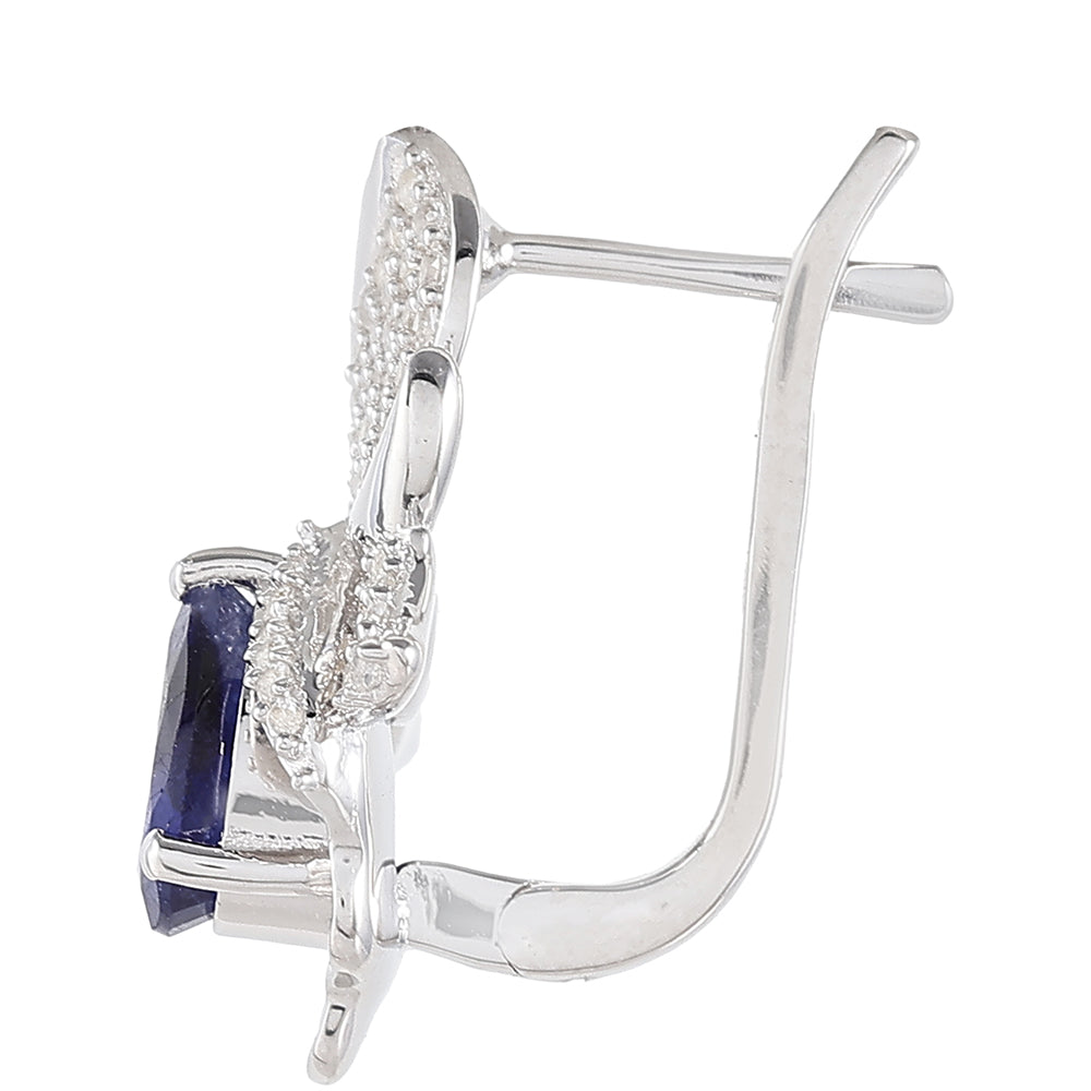 Strieborné Náušnice s Thajským Zafírom a Bielym Topásom 2 