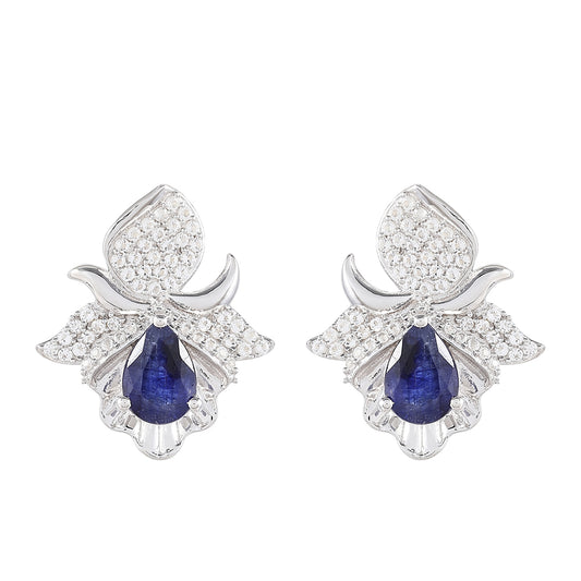 Strieborné Náušnice s Thajským Zafírom a Bielym Topásom