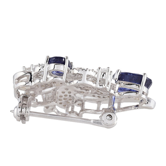 Strieborný Brošňa s Thajským Zafírom a Bielym Topásom