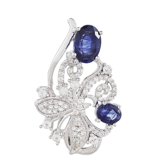 Strieborný Brošňa s Thajským Zafírom a Bielym Topásom