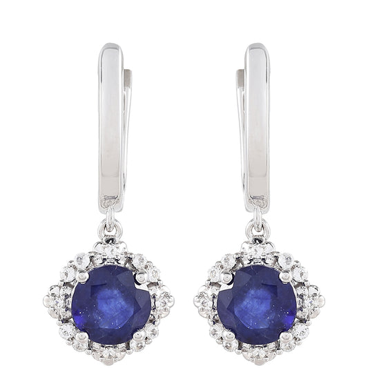 Strieborné Náušnice s Thajským Zafírom a Bielym Topásom