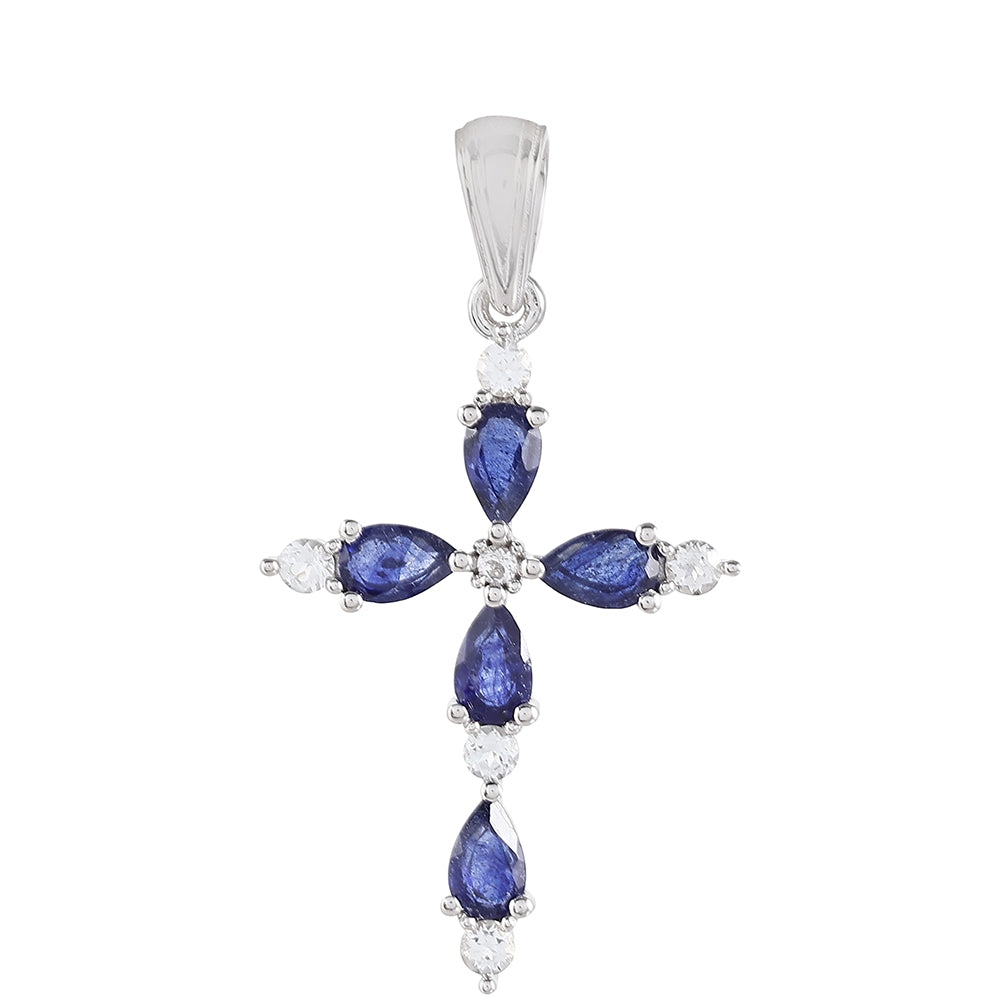 Kríž Strieborný Prívesok s Thajským Zafírom a Bielym Topásom