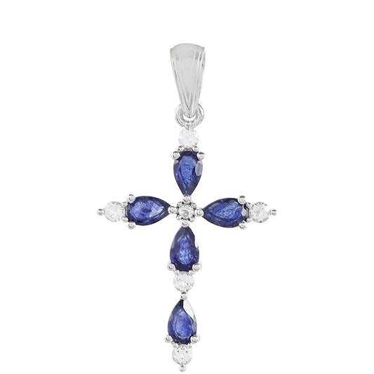 Kríž Strieborný Prívesok s Thajským Zafírom a Bielym Topásom
