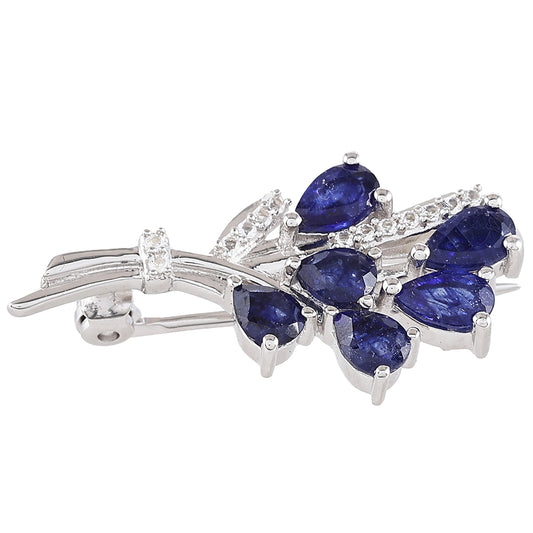 Strieborný Brošňa s Thajským Zafírom a Bielym Topásom