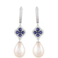 Strieborné Náušnice s Thajským Zafírom a Bielou Sladkovodnou Perlou