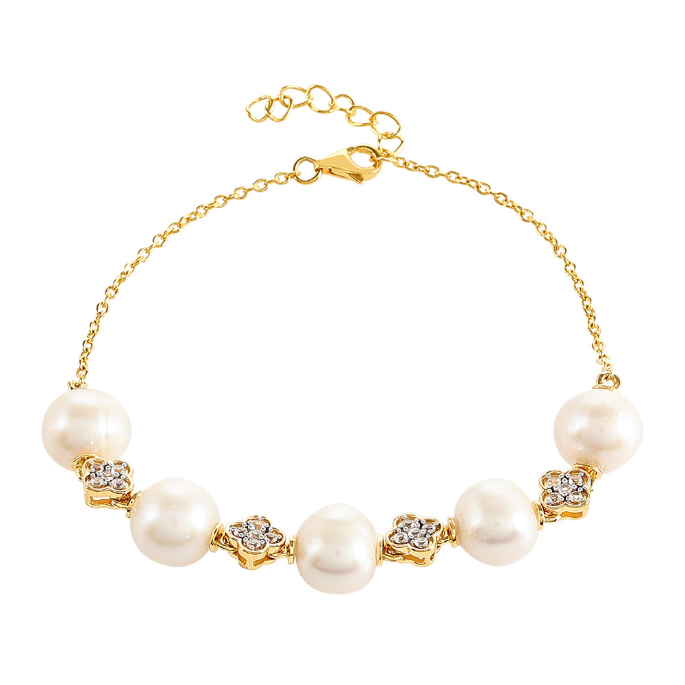 Pozlátený Strieborný Náramok s Barokovou Sladkovodnou Kultivovanou Perlou a Bielym Topásom 1 