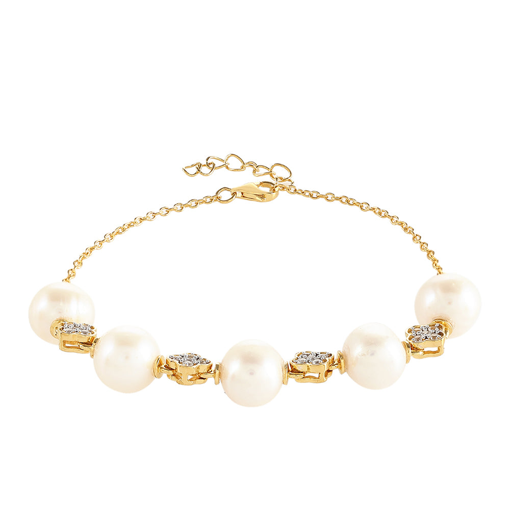 Pozlátený Strieborný Náramok s Barokovou Sladkovodnou Kultivovanou Perlou a Bielym Topásom 2 