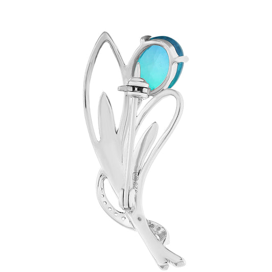 Strieborný Brošňa s Pávím Kremeňom a Bielym Topásom