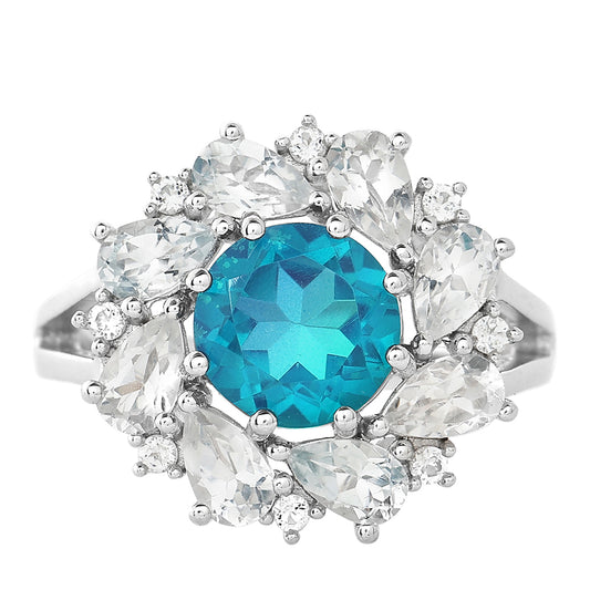 Strieborný Prsteň s Pávím Kremeňom a Bielym Topásom