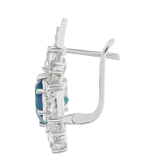 Strieborné Náušnice s Pávím Kremeňom a Bielym Topásom