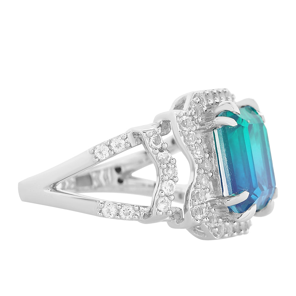 Strieborný Prsteň s Pávím Kremeňom a Bielym Topásom 2 