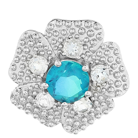 Strieborný Prívesok s Pávím Kremeňom a Bielym Topásom