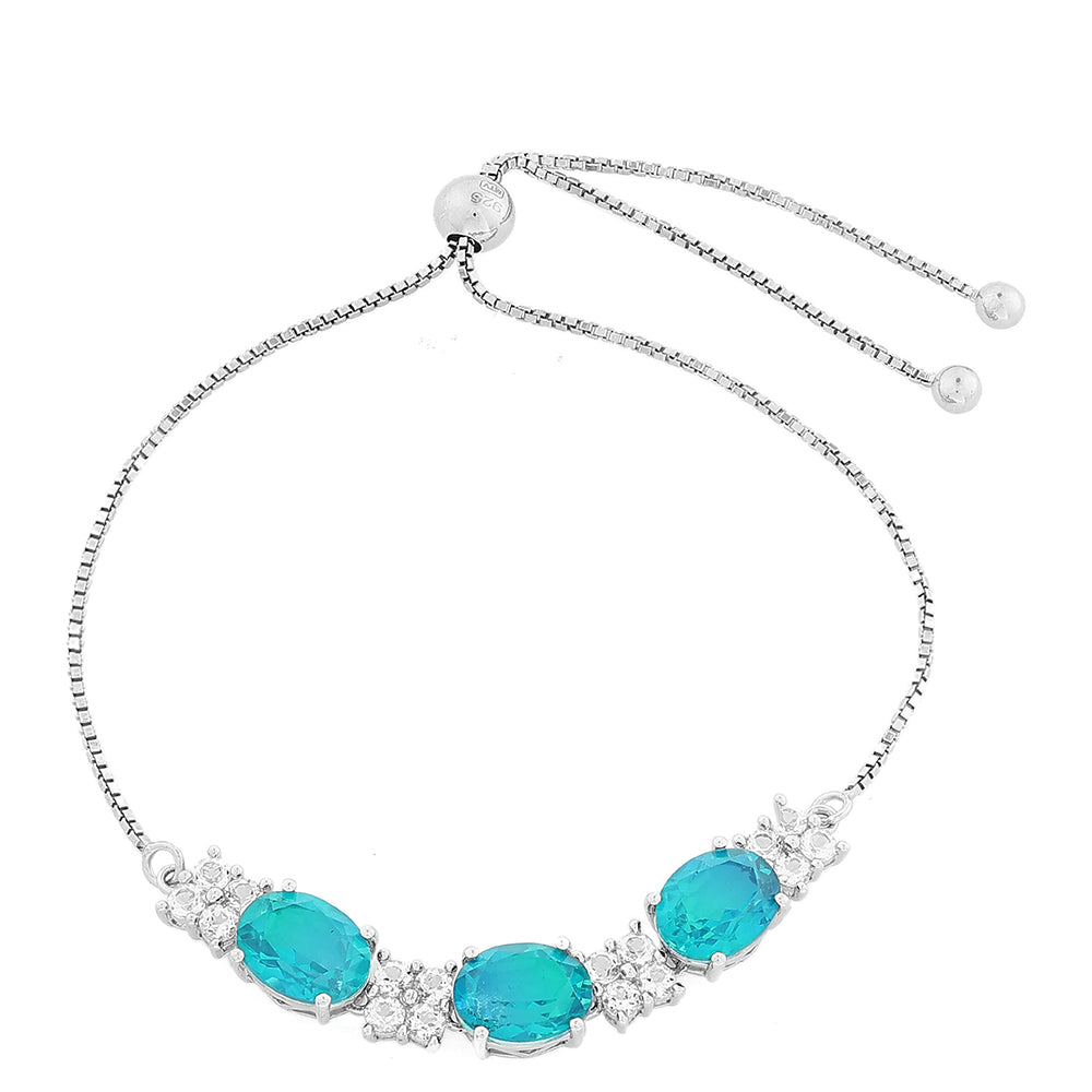 Strieborný Náramok s Pávím Kremeňom a Bielym Topásom