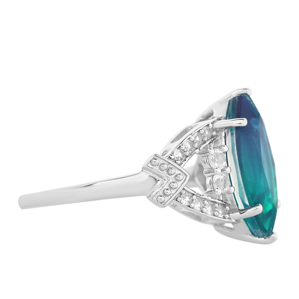 Strieborný Prsteň s Pávím Kremeňom a Bielym Topásom