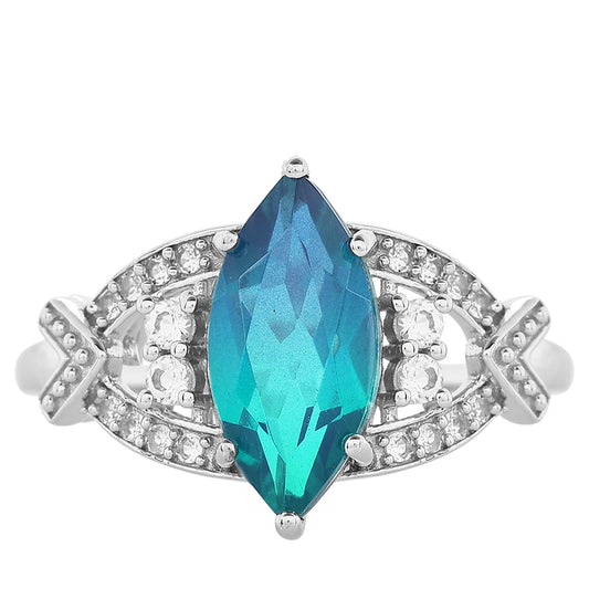 Strieborný Prsteň s Pávím Kremeňom a Bielym Topásom