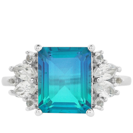 Strieborný Prsteň s Pávím Kremeňom a Bielym Topásom