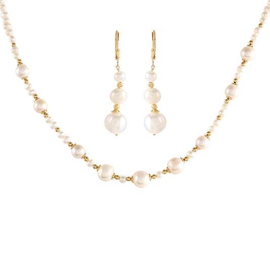 Pozlátené Strieborné Sada s Barokovou Sladkovodnou Kultivovanou Perlou ( Náhrdelník+Náušnice )