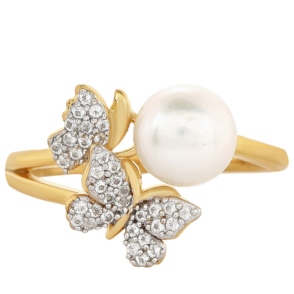 Pozlátený Strieborný Prsteň s Barokovou Sladkovodnou Kultivovanou Perlou a Bielym Topásom