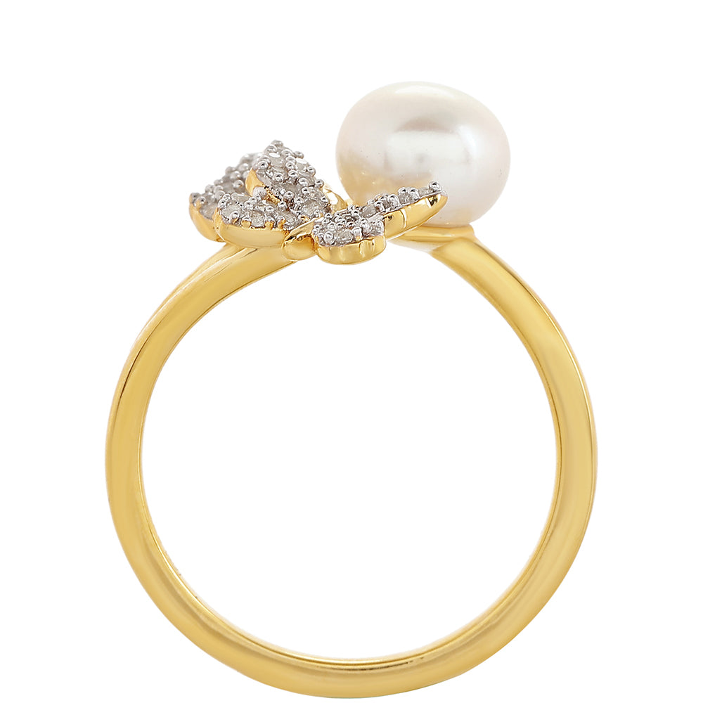Pozlátený Strieborný Prsteň s Barokovou Sladkovodnou Kultivovanou Perlou a Bielym Topásom 3 
