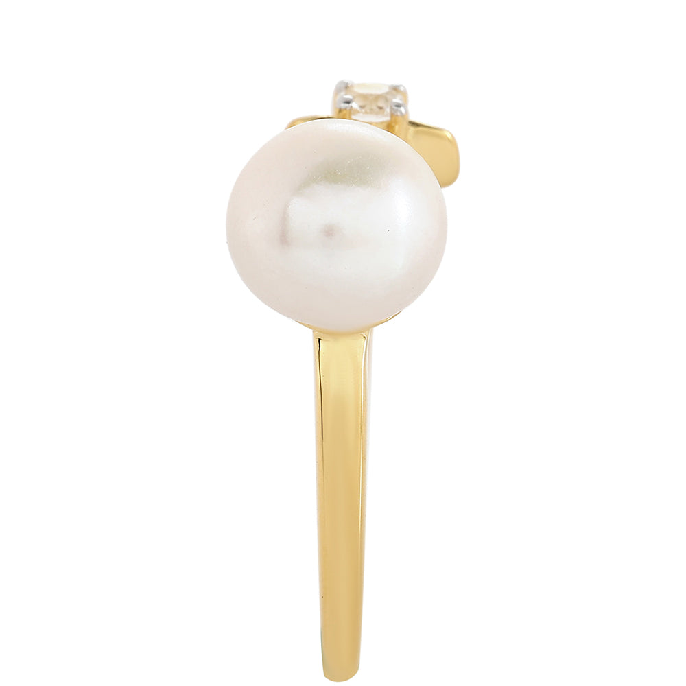 Pozlátený Strieborný Prsteň s Barokovou Sladkovodnou Kultivovanou Perlou a Bielym Topásom 4 