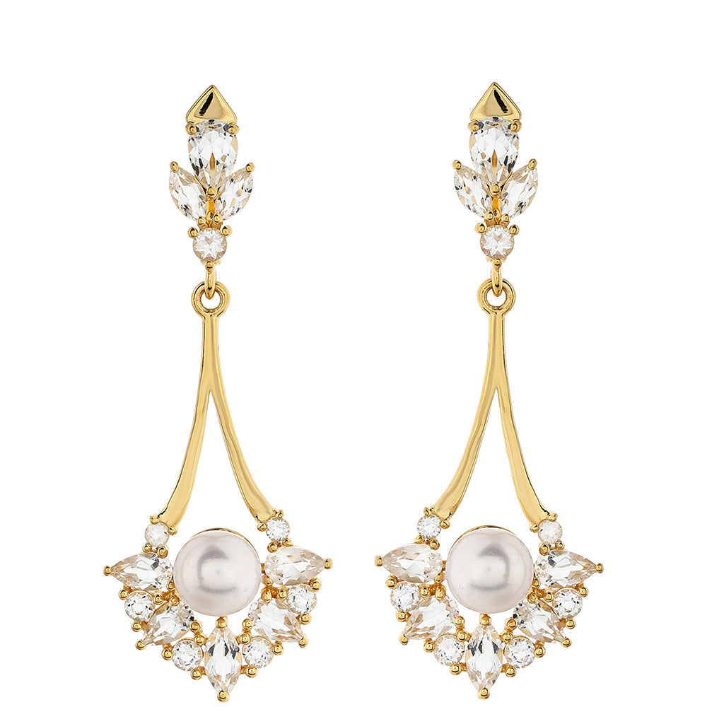 Pozlátené Strieborné Náušnice s Barokovou Sladkovodnou Kultivovanou Perlou a Bielym Topásom 1 