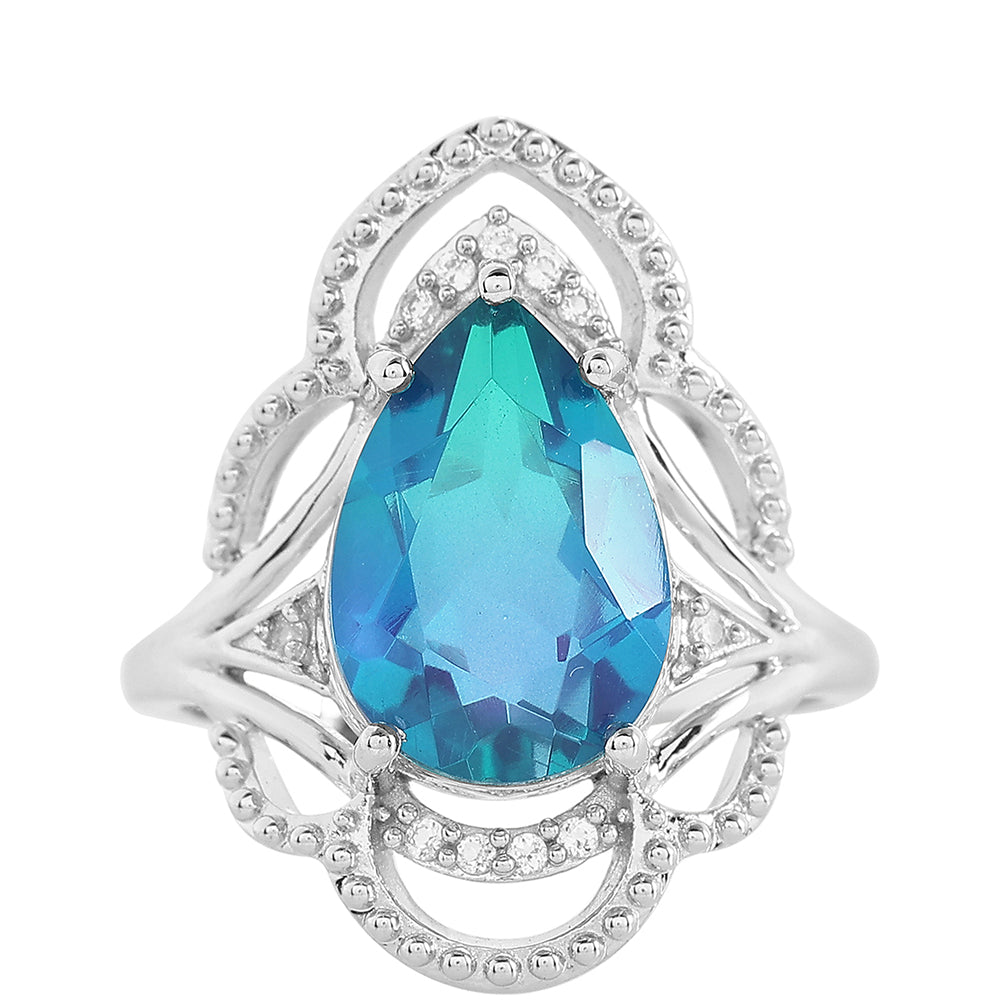 Strieborný Prsteň s Pávím Kremeňom a Bielym Topásom 1 