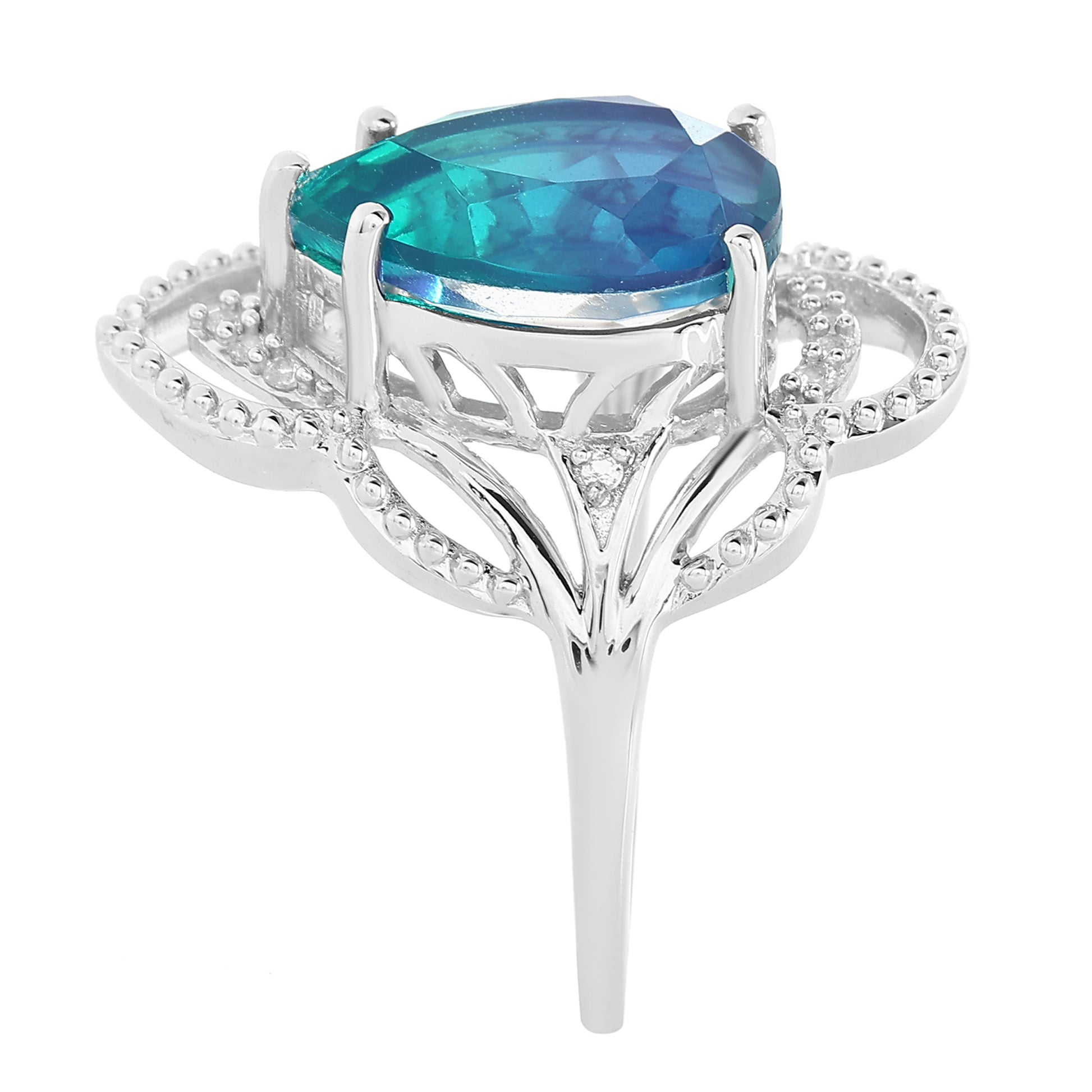 Strieborný Prsteň s Pávím Kremeňom a Bielym Topásom 7 