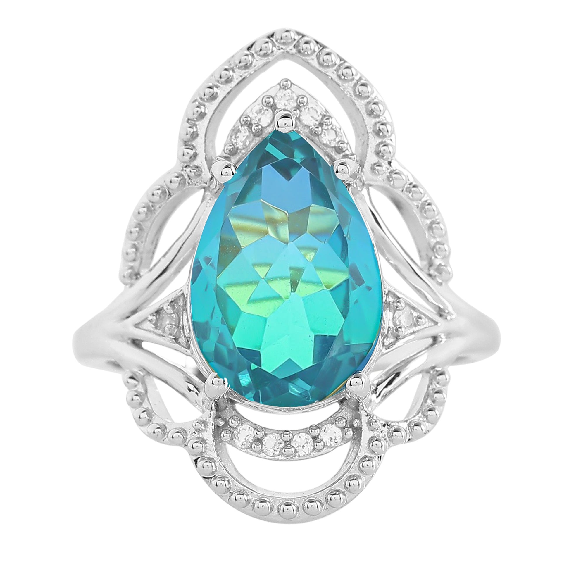 Strieborný Prsteň s Pávím Kremeňom a Bielym Topásom 8 