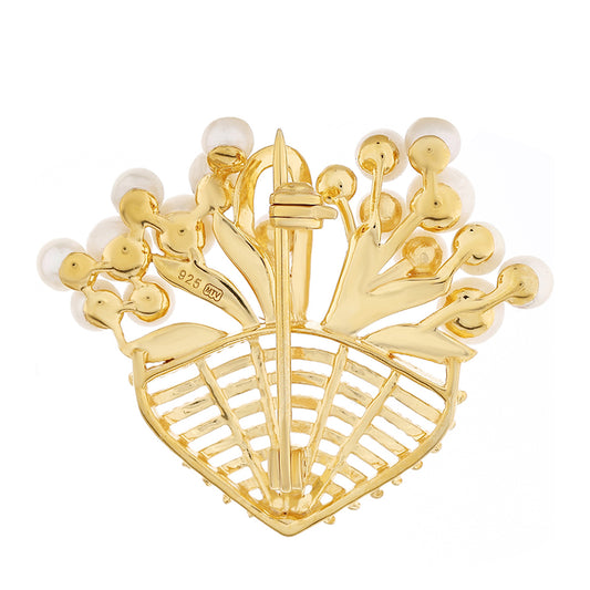 Pozlátený Strieborný Brošňa s Barokovou Sladkovodnou Kultivovanou Perlou