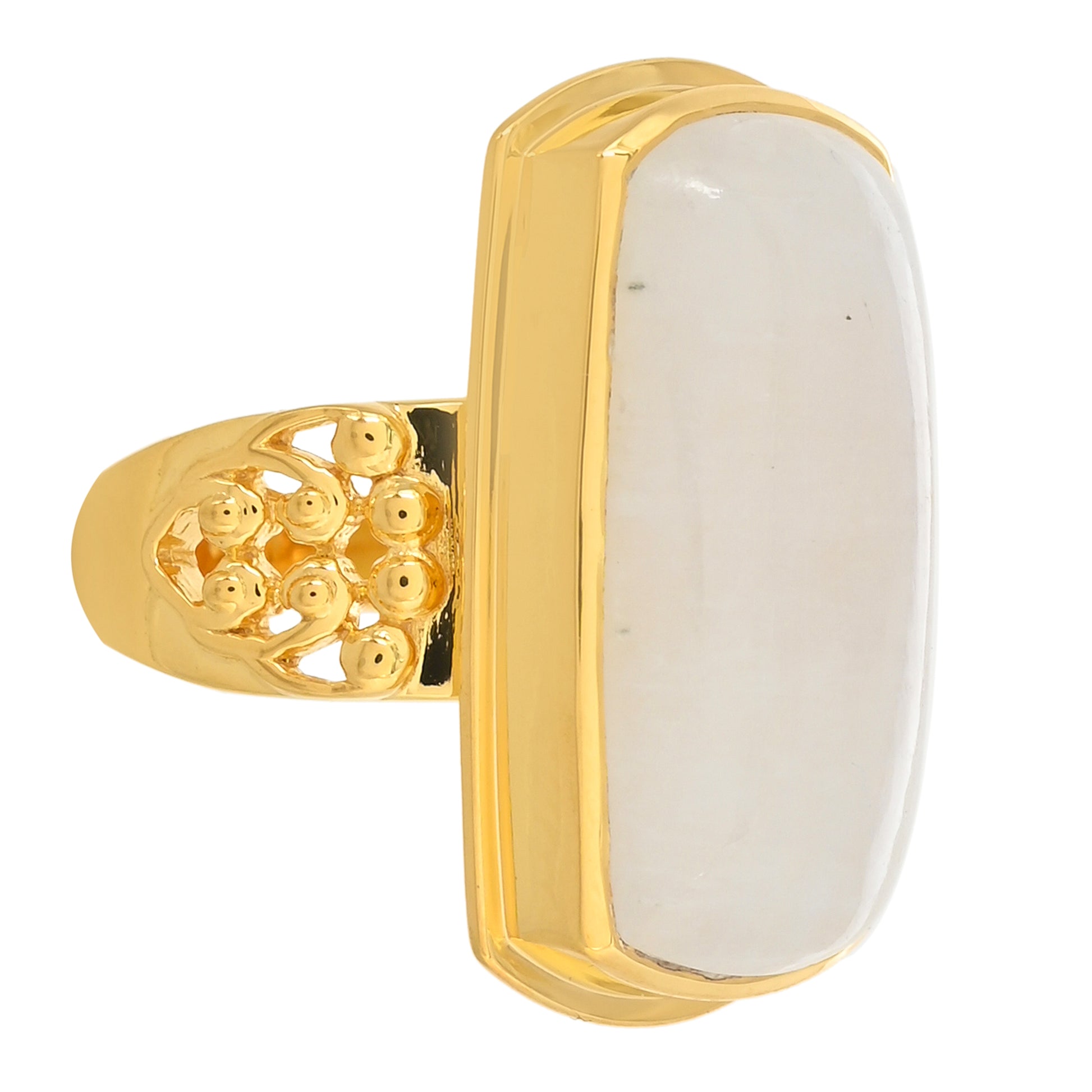 Pozlátený Strieborný Prsteň s Dúhovým Mesačným Kameňom 2 