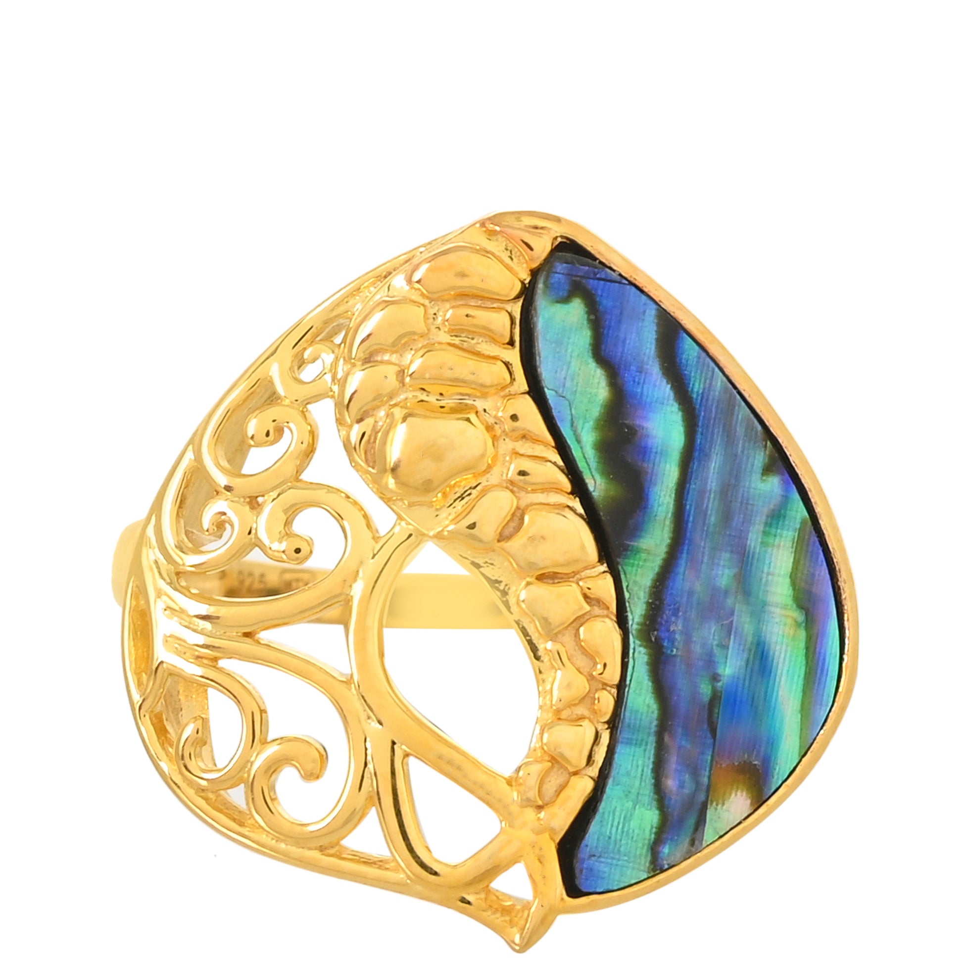 Pozlátený Strieborný Prsteň s Mušľou Abalone 1 