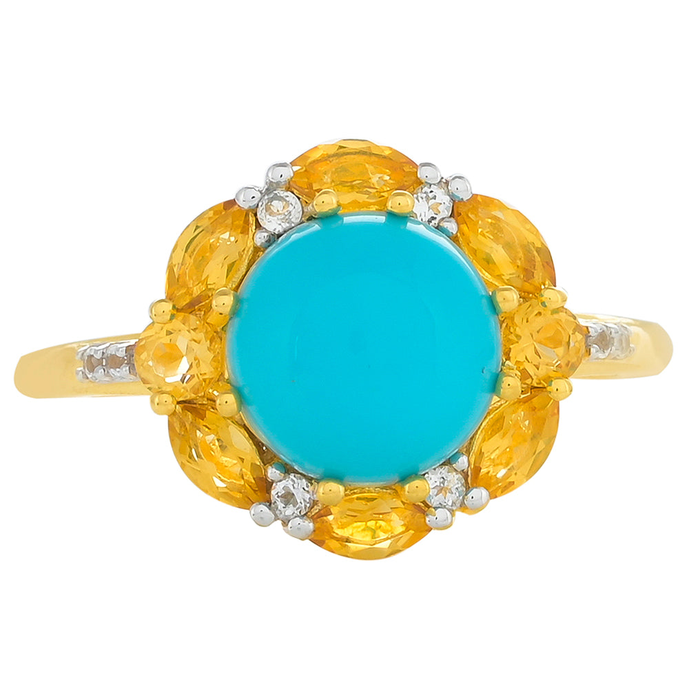 Pozlátený Strieborný Prsteň s so Sleeping Beauty Tyrkysom a Citrínom
