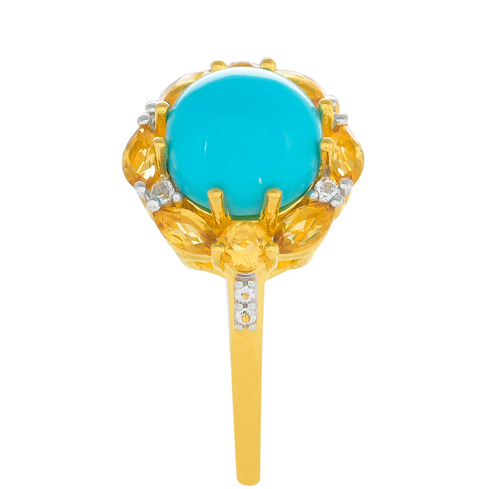 Pozlátený Strieborný Prsteň s so Sleeping Beauty Tyrkysom a Citrínom