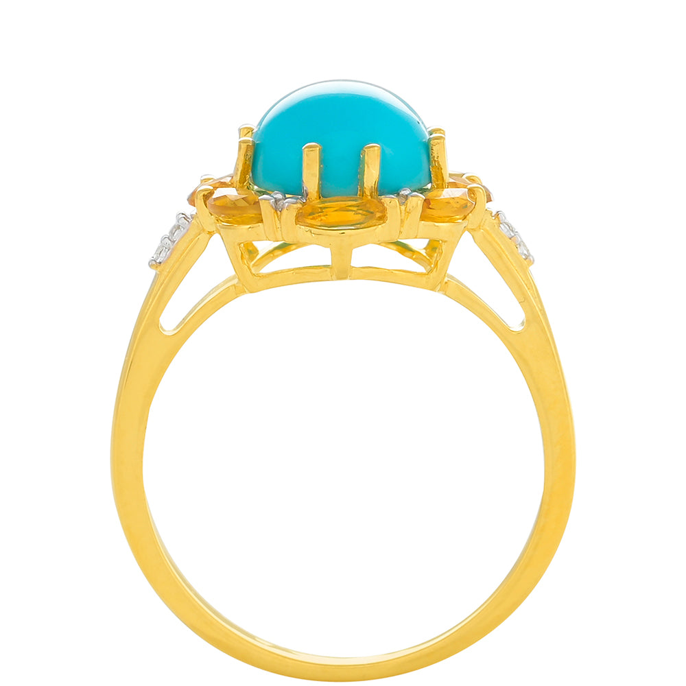Pozlátený Strieborný Prsteň s so Sleeping Beauty Tyrkysom a Citrínom 4 