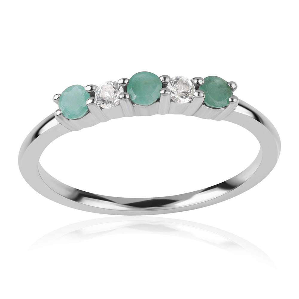 Strieborný Prsteň s Brazílskym Smaragdom a Bielym Topásom 6 