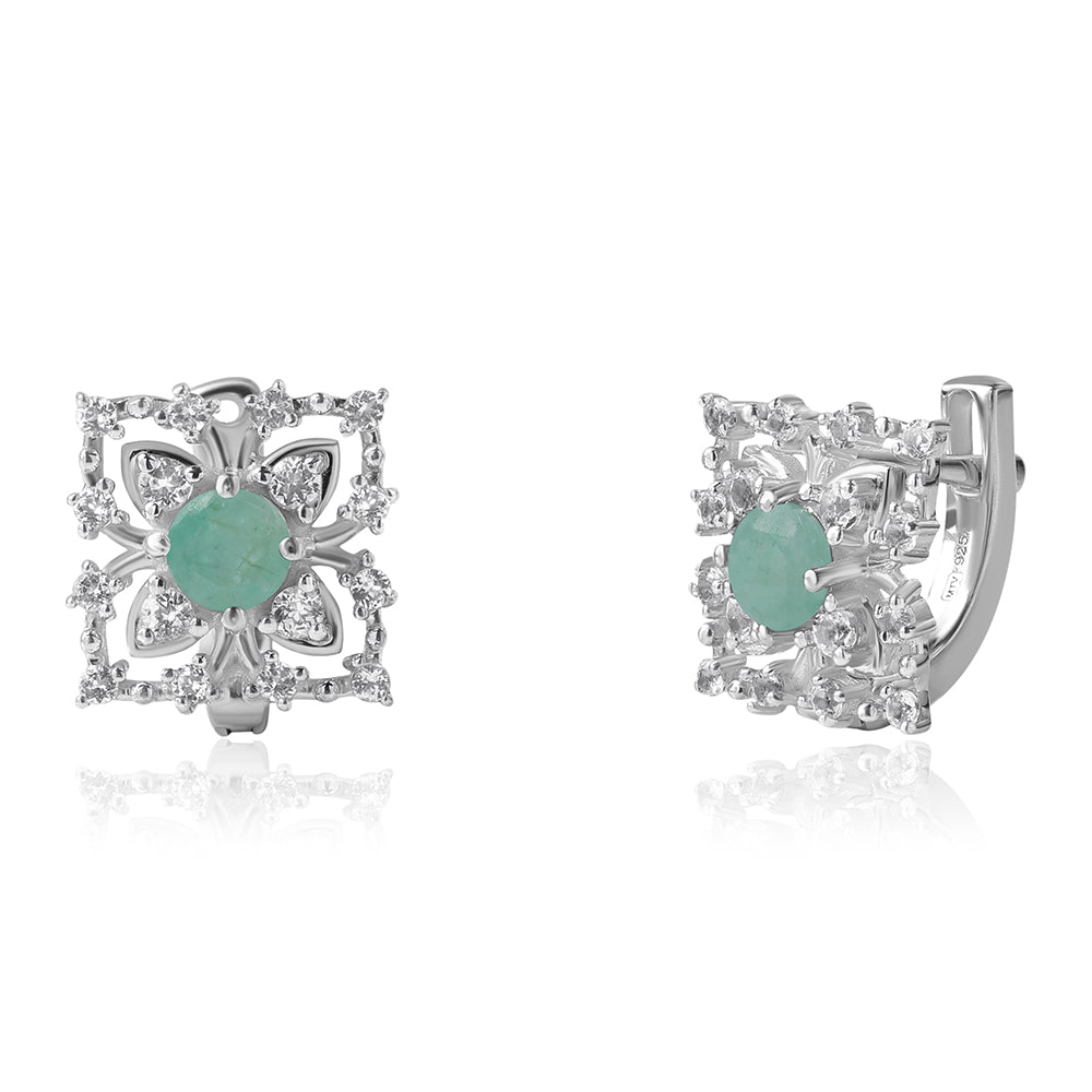 Strieborné Náušnice s Brazílskym Smaragdom a Bielym Topásom
