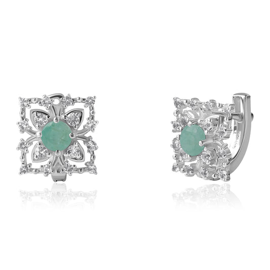 Strieborné Náušnice s Brazílskym Smaragdom a Bielym Topásom