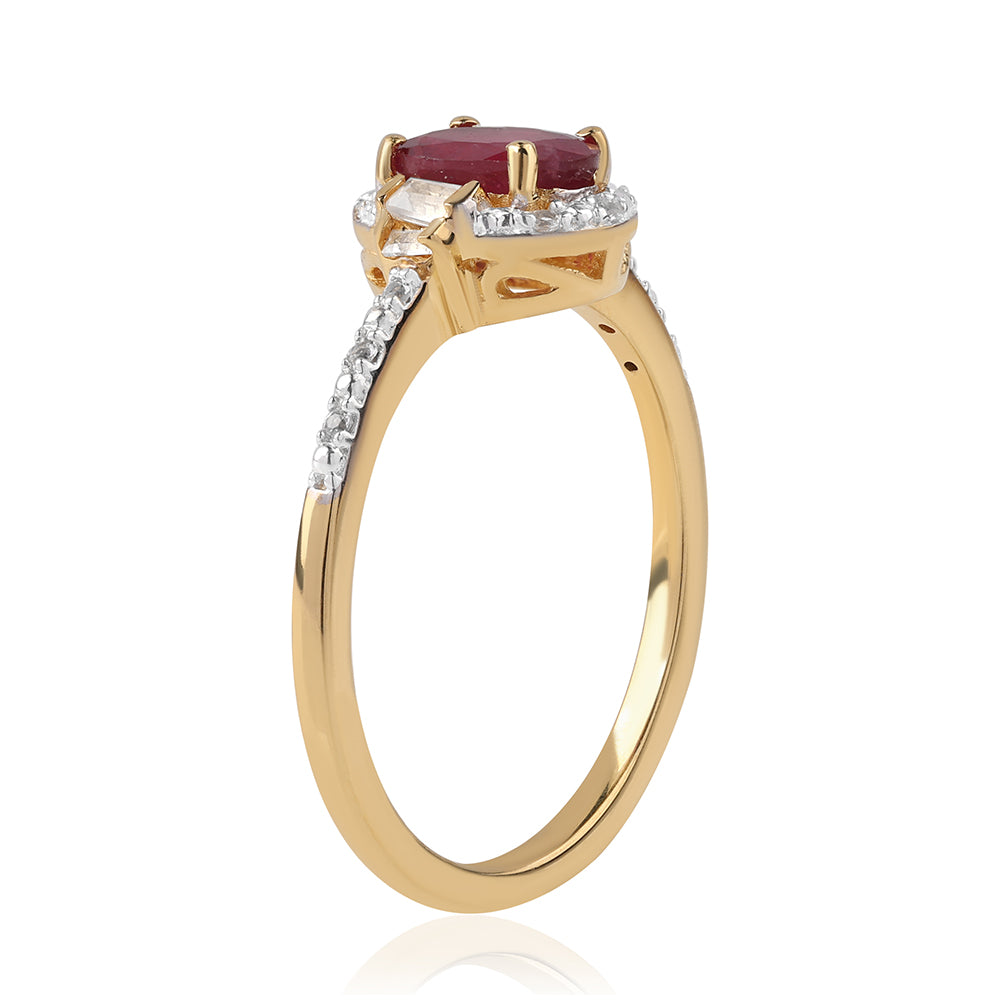 Pozlátený Strieborný Prsteň s Mozambickým Rubínom a Bielym Topásom 1 