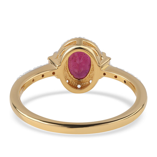 Pozlátený Strieborný Prsteň s Mozambickým Rubínom a Bielym Topásom