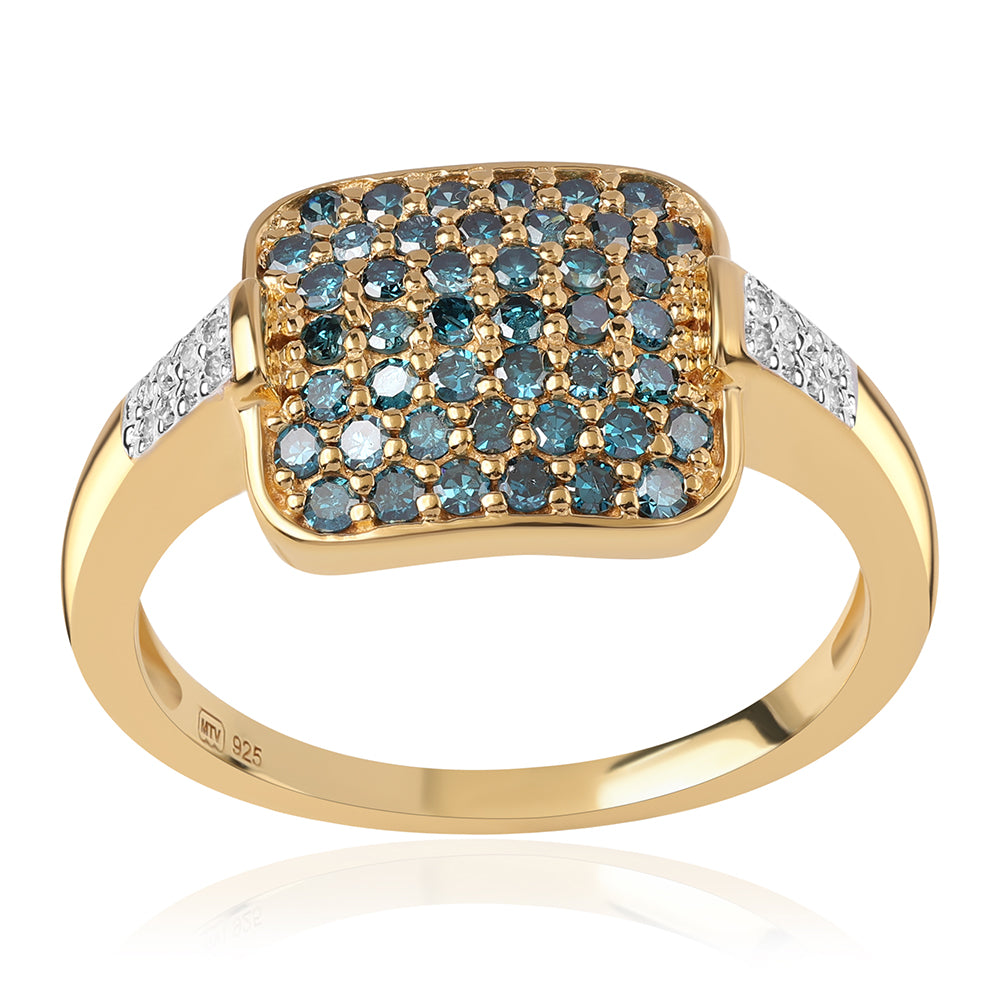 Pozlátený Strieborný Prsteň s Modrým Diamantom a Bielym Diamantom