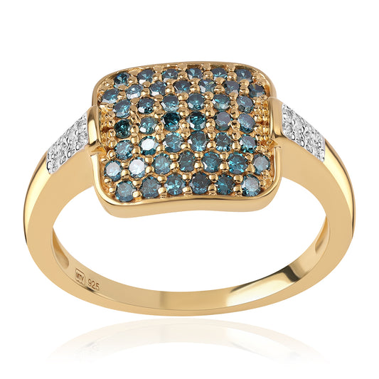 Pozlátený Strieborný Prsteň s Modrým Diamantom a Bielym Diamantom