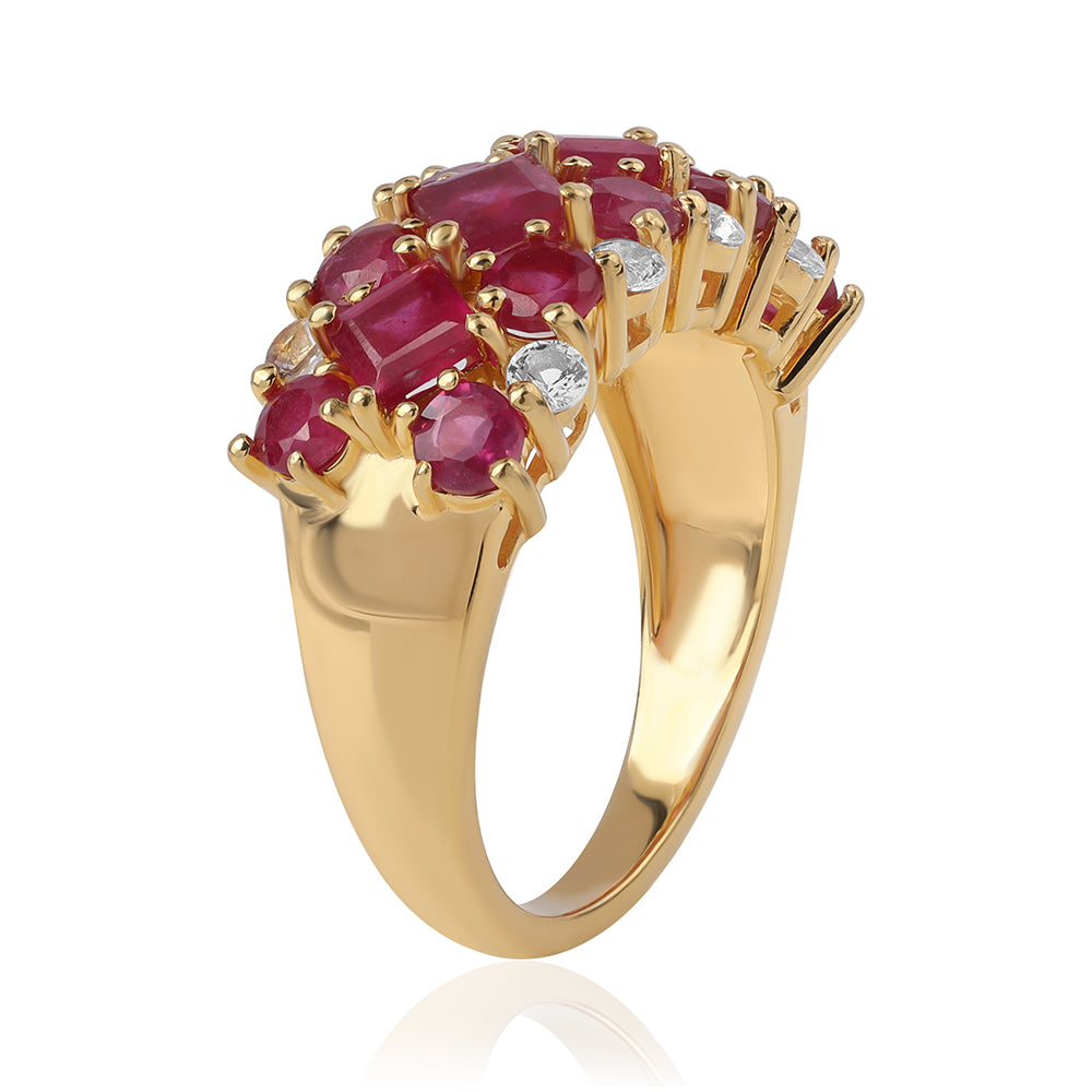 Pozlátený Strieborný Prsteň s Mozambickým Rubínom a Bielym Topásom 2 