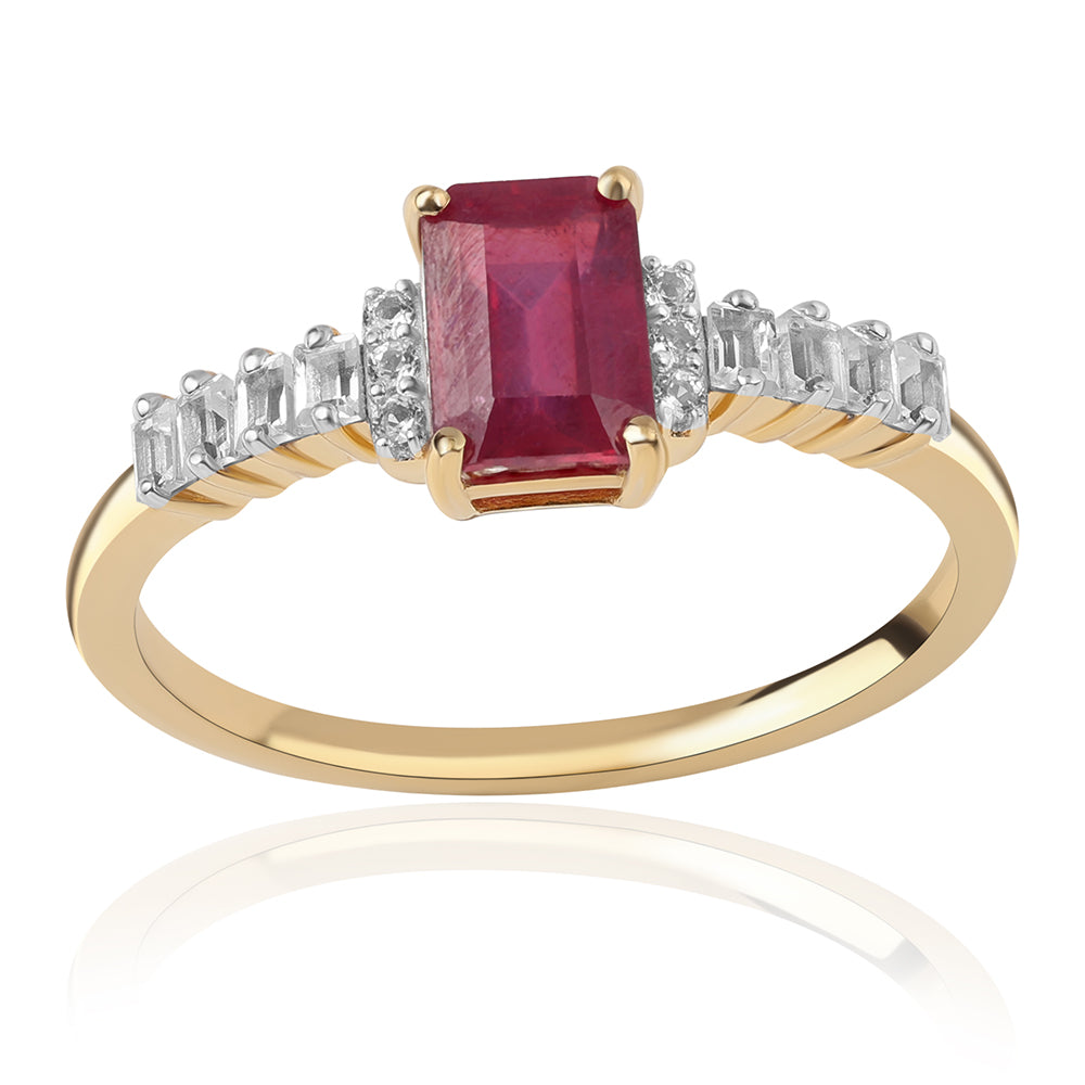 Pozlátený Strieborný Prsteň s Mozambickým Rubínom a Bielym Topásom 1 
