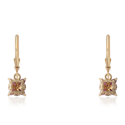 Pozlátené Strieborné Náušnice s Mozambickým Rubínom a Bielym Topásom